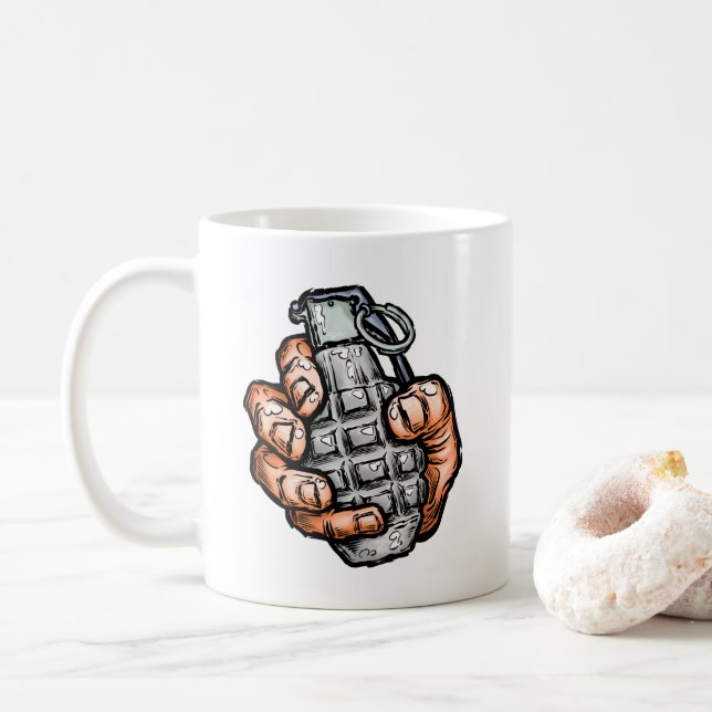 Hand Grenade In Comics Style Coffee Mug (With Donut)