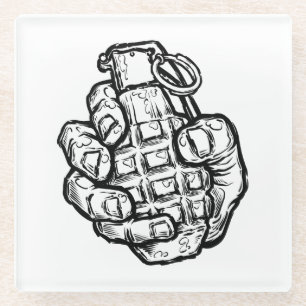 Hand Grenade In Comics Style Glass Coaster