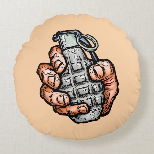 Hand Grenade In Comics Style Round Cushion (Front)