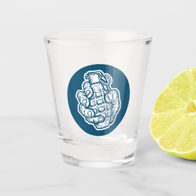 Hand Grenade In Comics Style Shot Glass (Front)
