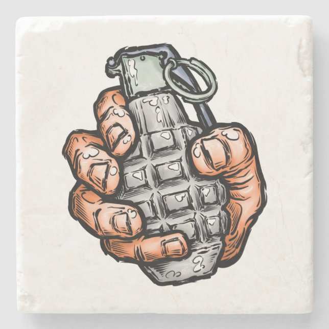 Hand Grenade In Comics Style Stone Coaster (Front)