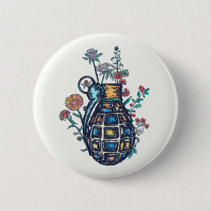Hand Grenade Vase of Flowers 6 Cm Round Badge