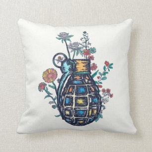 Hand Grenade Vase of Flowers Cushion