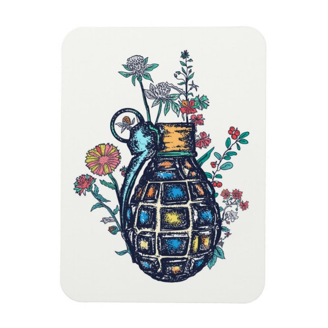 Hand Grenade Vase of Flowers Magnet (Vertical)