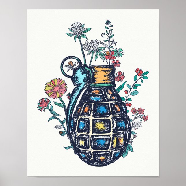 Hand Grenade Vase of Flowers Poster (Front)