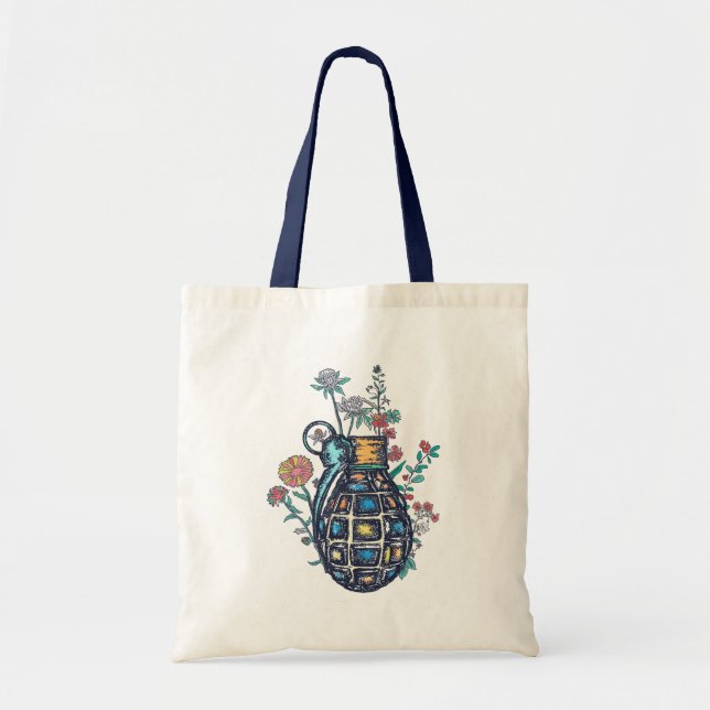 Hand Grenade Vase of Flowers Tote Bag (Front)