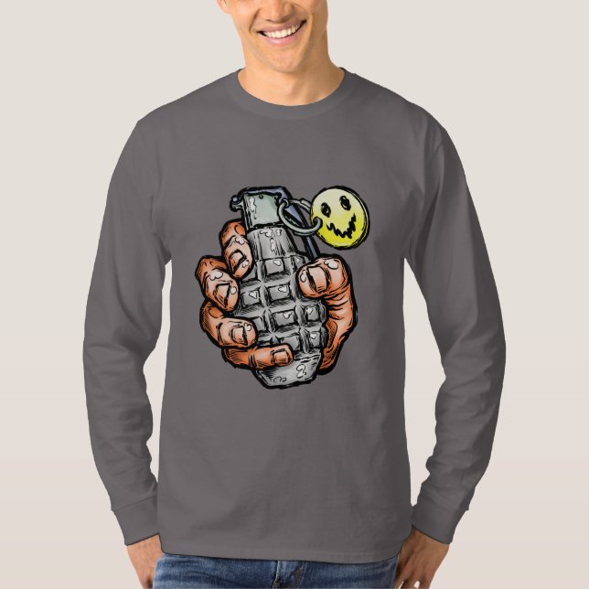 Hand Grenade With Happy Face, Comics Style T-Shirt (Front)