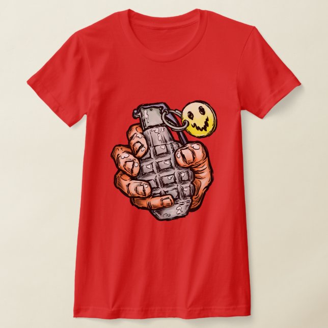 Hand Grenade With Happy Face, Comics Style T-Shirt (Laydown)