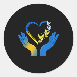 Hand Heart Ukrainian Flag Dove Ukraine Stand With  Classic Round Sticker