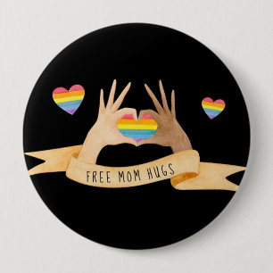 Hand Hearts Free Mum Hugs   Rainbow LGBTQ Pride 10 Cm Round Badge
