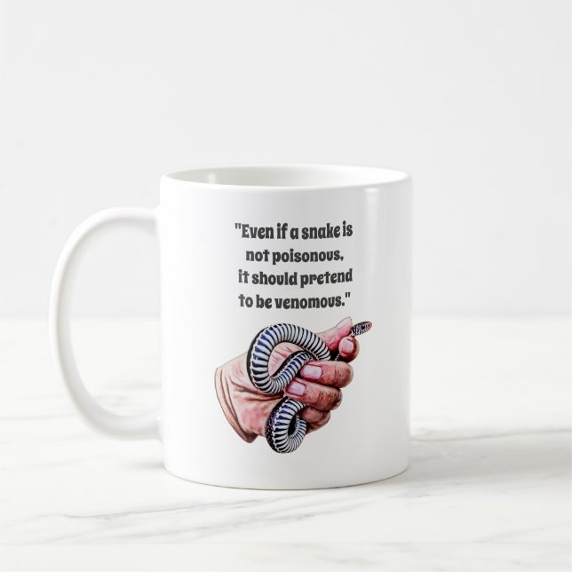 hand holding baby snake reptile quotes art coffee mug (Left)