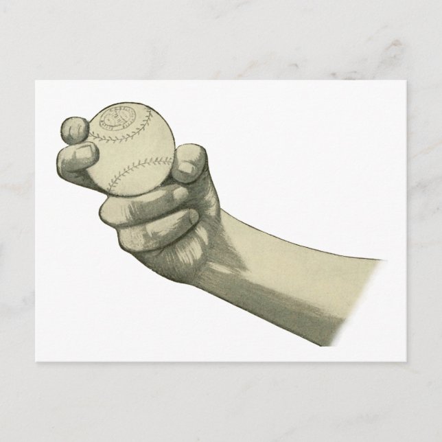 Hand Holding Baseball ~ Vintage Illustration Postcard (Front)