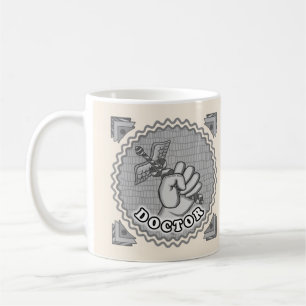 Hand holding caduceus doctor coffee mug
