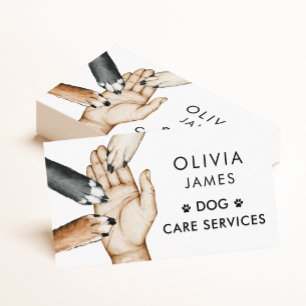 Hand holding Dog Paws Dog Walking and Care Business Card