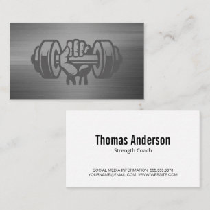 Hand Holding Dumbbell   Metallic Background Business Card