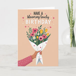 Hand Holding Flowers Birthday Card