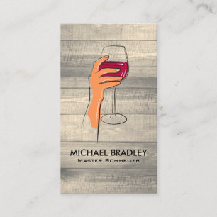 Hand Holding Glass of Wine Wood Business Card