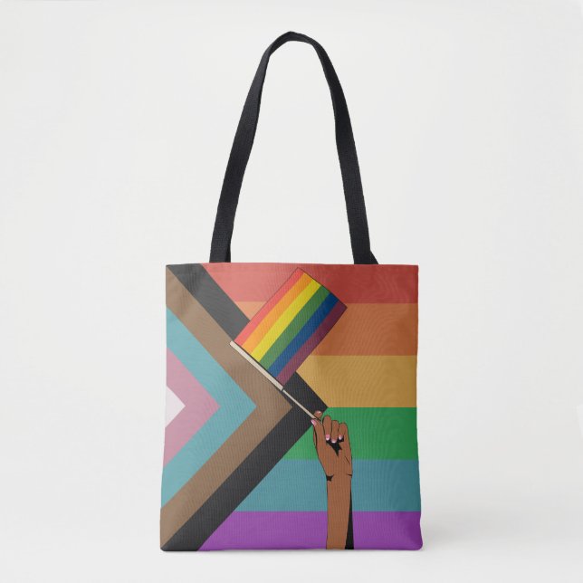 Hand Holding Pride Flag Tote Bag (Front)