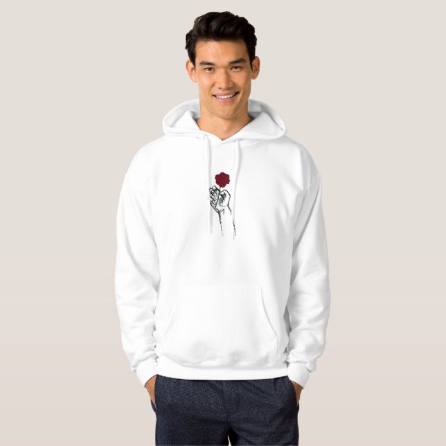 Hand Holding Rose Minimal Art Men’s  Hoodie (Front Full)