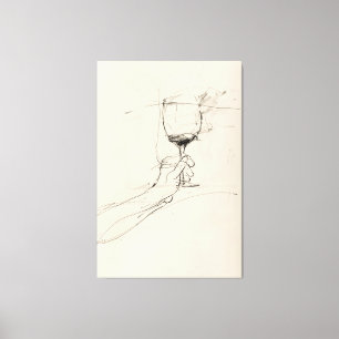 Hand Holding Wine Glass Sketch - Canvas Print