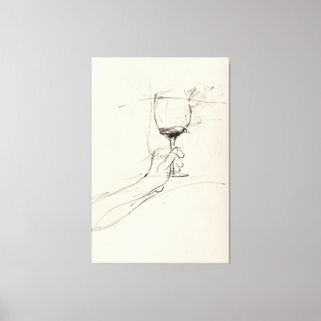 Hand Holding Wine Glass Sketch - Canvas Print (Front)