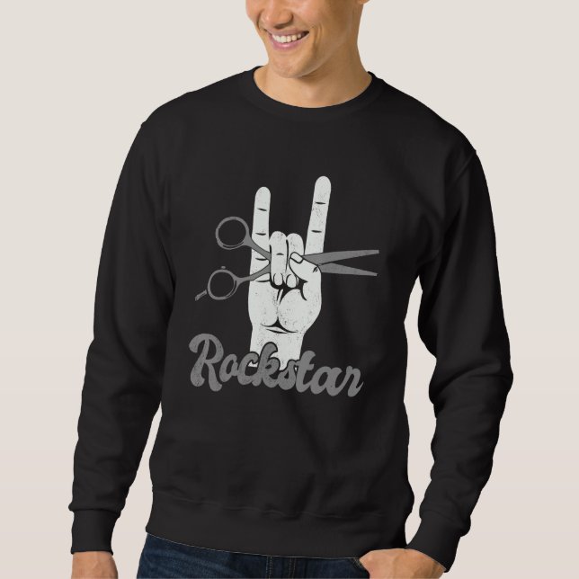 Hand horns hairdresser rockstar, funny hairstylist sweatshirt (Front)