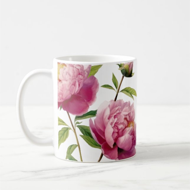 Hand Ilistrated Pink Peonies print Coffee Mug (Left)