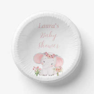 Hand illustrated Adorable Elephant Baby Girl Showe Paper Plate