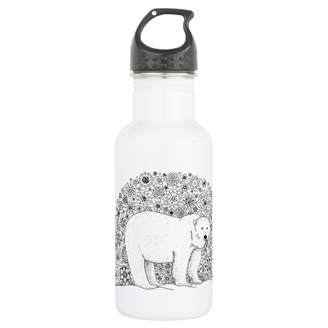 Hand Illustrated Artsy Floral Polar Bear Pen Art 532 Ml Water Bottle (Front)