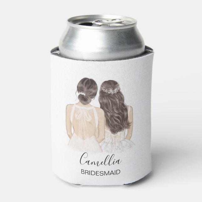 Hand Illustrated Bridesmaid Maid of honor Can Cool Cooler (Can Front)