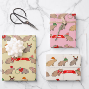 Hand-Illustrated Capybara Cute Retro Christmas Wrapping Paper Sheet