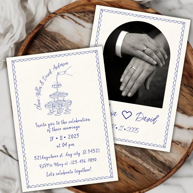 Hand-illustrated Champagne Tower Vintage Wedding Invitation (Creator Uploaded)
