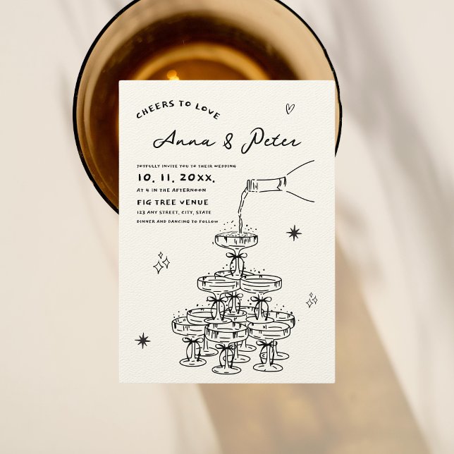 Hand-illustrated Champagne Tower Vintage Wedding Invitation (Creator Uploaded)