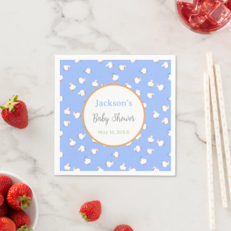 Hand Illustrated Cute Ducks Blue Baby Shower Napkin
