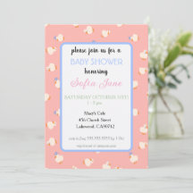 Hand Illustrated Cute Ducks Kids Pink Baby Shower