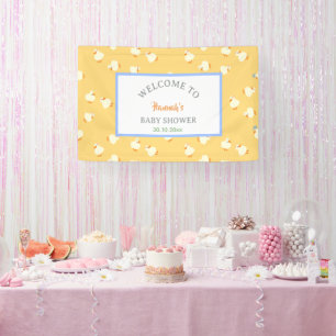 Hand Illustrated Cute Ducks Yellow Baby Shower Banner