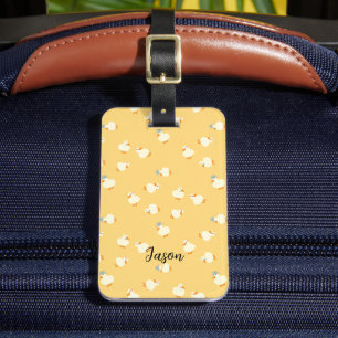Hand Illustrated Cute Ducks Yellow Name Contact Luggage Tag