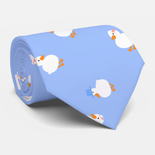 Hand Illustrated Ducks Design Fun Blue Tie