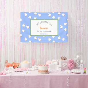 Hand Illustrated Ducks In Blue Baby Shower Party Banner