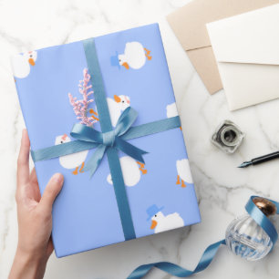 Hand Illustrated Ducks Kids Blue Baby Shower Wrapping Paper