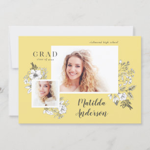 Hand illustrated floral multi photo graduate announcement