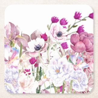 Hand Illustrated Floral Print  Square Paper Coaster