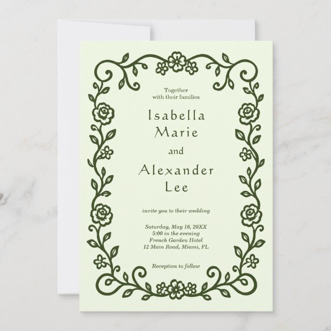 Hand Illustrated French Floral Wedding Invitation (Front)