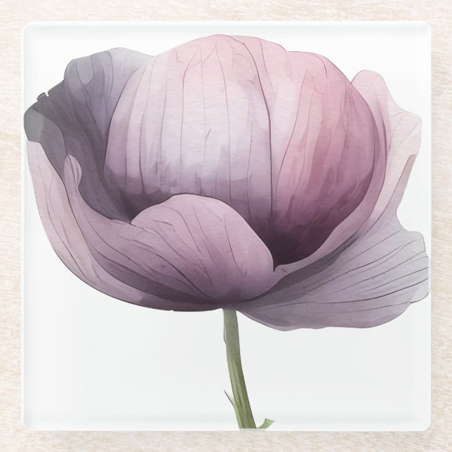 Hand illustrated gradient purple flower  glass coaster (Front)