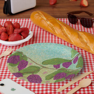 Hand-Illustrated Grape Vines Purple & Green Paper Plate