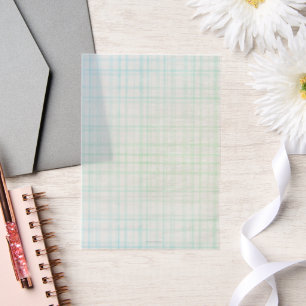 Hand illustrated green and blue plaid Vellum Invitations