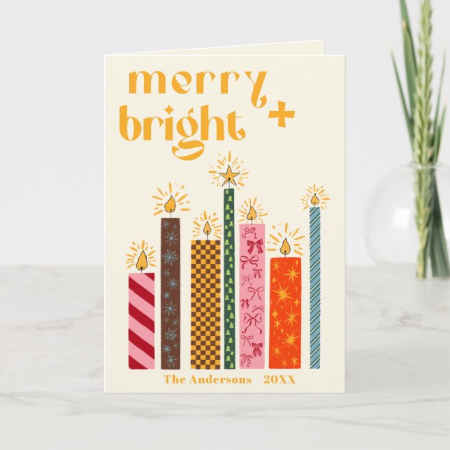 Hand-Illustrated Merry + Bright Christmas Card  (Front)