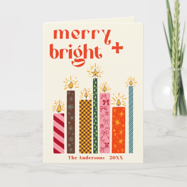Hand-Illustrated Merry + Bright Christmas Card (Front)