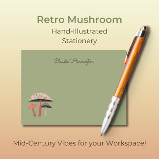 Hand-Illustrated Midcentury Mushroom Sage Green Post-it Notes