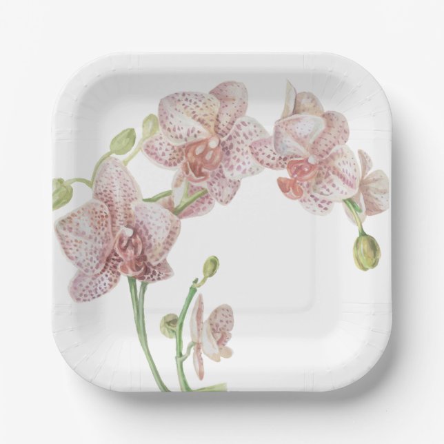 Hand Illustrated Orchid Paper Plate (Front)